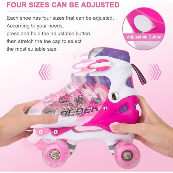 Sowume Kids Pink Adjustable 8 Wheels Shine Safe And Fun Illuminating Skates - Picture 6 of 7